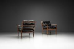 Fredrik Kayser Pair of Leather and Wood Armchairs by Fredrik Kayser Attr Norway ca 1960s - 4317822