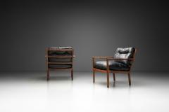 Fredrik Kayser Pair of Leather and Wood Armchairs by Fredrik Kayser Attr Norway ca 1960s - 4317823
