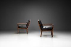 Fredrik Kayser Pair of Leather and Wood Armchairs by Fredrik Kayser Attr Norway ca 1960s - 4317824