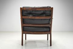 Fredrik Kayser Pair of Leather and Wood Armchairs by Fredrik Kayser Attr Norway ca 1960s - 4317826