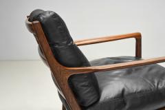 Fredrik Kayser Pair of Leather and Wood Armchairs by Fredrik Kayser Attr Norway ca 1960s - 4317827