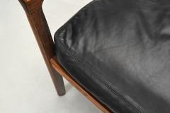 Fredrik Kayser Pair of Leather and Wood Armchairs by Fredrik Kayser Attr Norway ca 1960s - 4317829