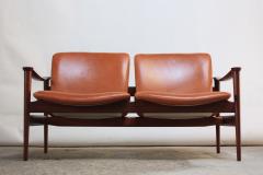 Fredrik Kayser Vintage Norwegian Modern Loveseat in Leather and Teak by Fredrik Kayser - 3492615