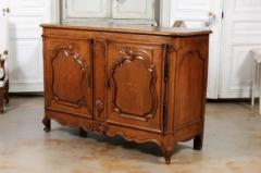 French 1750s Louis XV Period Walnut Buffet with Star Inlay and Carved Shells - 3441986