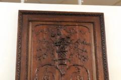 French 1750s Oak Trumeau Mirror with Large Carved Rinceaux and Floral Bouquet - 3441679