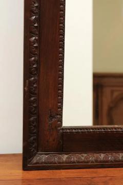 French 1750s Oak Trumeau Mirror with Large Carved Rinceaux and Floral Bouquet - 3441845