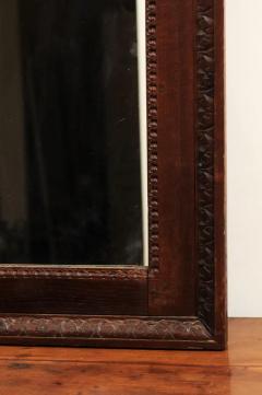 French 1750s Oak Trumeau Mirror with Large Carved Rinceaux and Floral Bouquet - 3441852