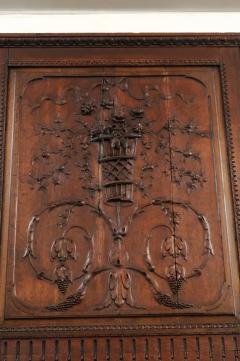 French 1750s Oak Trumeau Mirror with Large Carved Rinceaux and Floral Bouquet - 3441853