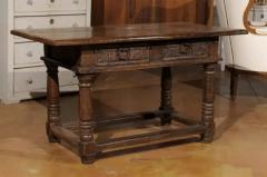 French 1750s Walnut Library Table with Carved Drawers and Original Hardware - 3416802