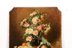 French 1790s Oil on Canvas Painting with Floral Bouquet Fruits and Embroidery - 3491251