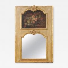 French 1790s Painted Trumeau Mirror with Original Oil on Canvas Floral Painting - 3453062