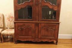 French 1790s Walnut Buffet Deux Corps with Glass Doors and Carved Motifs - 3451044