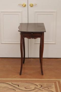 French 1790s Walnut Side Table with Side Drawer Curving Legs and Carved Apron - 3485356