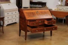 French 1790s Walnut and Cherry Slant Front Desk with Marquetry Geometric Decor - 3544463