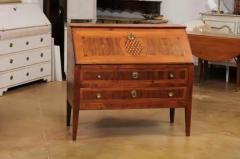 French 1790s Walnut and Cherry Slant Front Desk with Marquetry Geometric Decor - 3544467