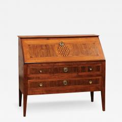 French 1790s Walnut and Cherry Slant Front Desk with Marquetry Geometric Decor - 3546798