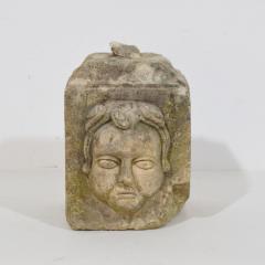 French 17th 18th Century Baroque Hand Carved Stone Head Ornament - 4120953