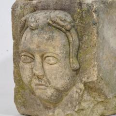 French 17th 18th Century Baroque Hand Carved Stone Head Ornament - 4121032