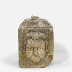 French 17th 18th Century Baroque Hand Carved Stone Head Ornament - 4214252