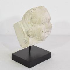 French 17th 18th Century Carved Stone Angel Head Ornament - 4119385