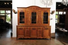 French 1820s Carved Walnut Vitrine with Glass Doors Hidden Panels and Drawers - 3422661
