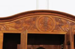 French 1820s Carved Walnut Vitrine with Glass Doors Hidden Panels and Drawers - 3422746