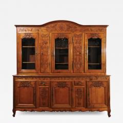 French 1820s Carved Walnut Vitrine with Glass Doors Hidden Panels and Drawers - 3435382