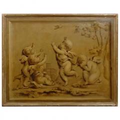 French 1820s Horizontal Grisaille Painting Depicting Cherubs Chasing a Bird - 3415118