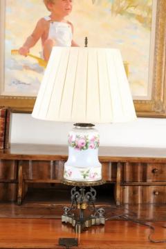 French 1820s Porcelain Oil Lamp Transformed into a Table Lamp Wired for the US - 3485439