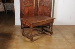 French 1850s Louis XIII Style Cherry Table with Lateral Drawer and Turned Legs - 3432695