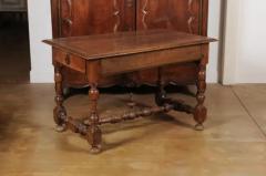 French 1850s Louis XIII Style Cherry Table with Lateral Drawer and Turned Legs - 3432700