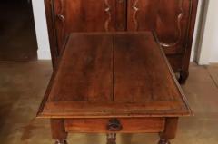 French 1850s Louis XIII Style Cherry Table with Lateral Drawer and Turned Legs - 3432701