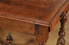 French 1850s Louis XIII Style Cherry Table with Lateral Drawer and Turned Legs - 3432792