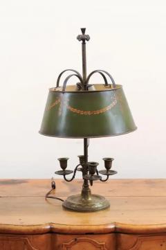 French 1850s Napol on III Green Painted T le Table Lamp with Garland Motifs - 3472645