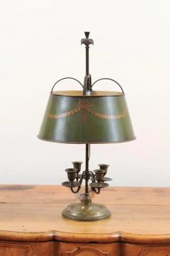 French 1850s Napol on III Green Painted T le Table Lamp with Garland Motifs - 3472656