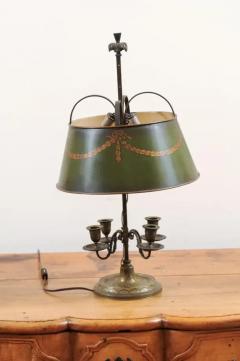 French 1850s Napol on III Green Painted T le Table Lamp with Garland Motifs - 3472657