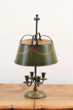 French 1850s Napol on III Green Painted T le Table Lamp with Garland Motifs - 3472756