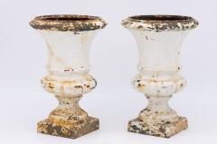 French 1860 Pair of White Painted Cast Iron Urns - 2536587
