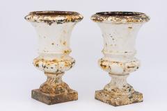 French 1860 Pair of White Painted Cast Iron Urns - 2536589