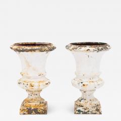 French 1860 Pair of White Painted Cast Iron Urns - 2541288