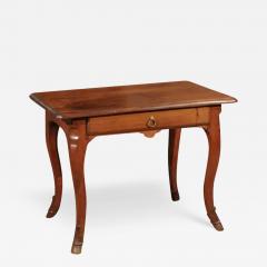 French 1860s Louis XV Style Walnut Side Table with Hoofed Feet and Single Drawer - 3435356