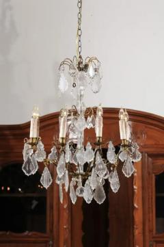 French 1860s Napoleon III Eight Light Crystal Chandelier with Brass Accents - 3424157