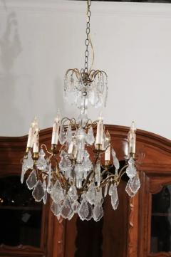 French 1860s Napoleon III Eight Light Crystal Chandelier with Brass Accents - 3424263