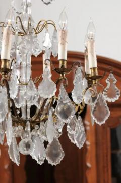 French 1860s Napoleon III Eight Light Crystal Chandelier with Brass Accents - 3424269