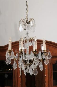 French 1860s Napoleon III Eight Light Crystal Chandelier with Brass Accents - 3424272