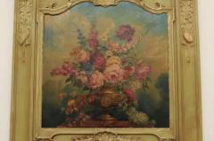 French 1870s Napol on III Period Painted Trumeau Mirror with Floral Oil Painting - 3451198