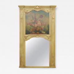French 1870s Napol on III Period Painted Trumeau Mirror with Floral Oil Painting - 3453060