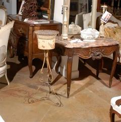 French 1870s T le and Iron Jardini re with Floral D cor and Scrolling Base - 3422646