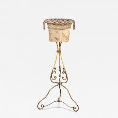 French 1870s T le and Iron Jardini re with Floral D cor and Scrolling Base - 3431440