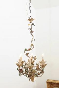 French 1880s Belle poque Painted T le Six Light Chandelier with Petite Flowers - 3485346